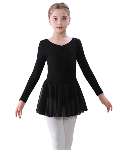 FONLAM Ballettkleid Tanzkleid Mädchen Langarm Balletttrikot Turnanzug Tanztrikot Ballettanzug Ballett Tütü Kinder (3-4 Jahre, Schwarz) von FONLAM