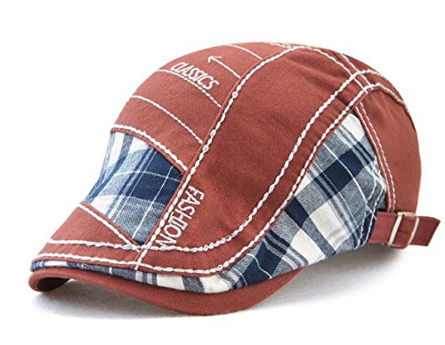 FOOKREN Herrenflatcap Schiebermütze Golfer mütze Schirmmütze Baumwolle (55-60cm) NO-04 (Rot-2) von FOOKREN