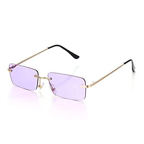 FOOOZ Mode Rechteck Randlose Sonnenbrille Quadratische Vintage Brille Luxus Design Unisex Retro Rahmen Gradient Brille UV400 Brillen, Helllila, Einheitsgröße von FOOOZ