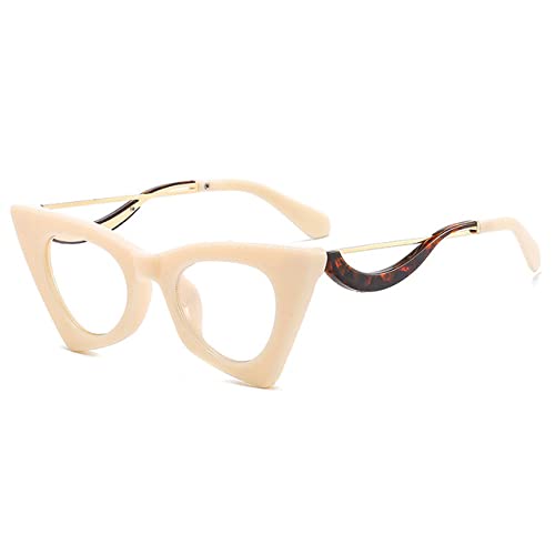 FOOOZ Retro Cat Eye Optische Brillengestelle Damenmode Klare Linse Brillengestell Weibliches Brillengestell, C14 Beige von FOOOZ