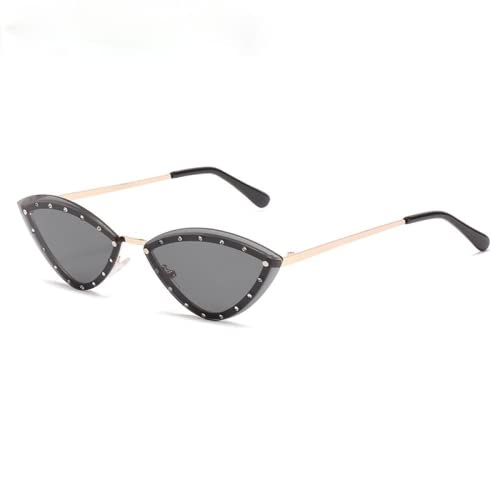 FOOOZ Triangle Sonnenbrille Legierung Randlos Kristall Glänzend Sonnenbrille Weiblich Einzigartige Elegante Grüne Strass Schattierungen,Goldgrau,Andere von FOOOZ