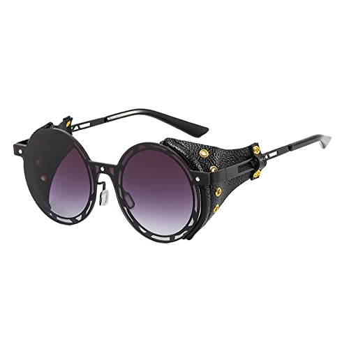 Männer Steampunk Brille Metall Sonnenbrille Frauen Retro Shades Mode Leder mit Seitenschilden Stil Runde Sonnenbrille,C2,Andere von FOOOZ