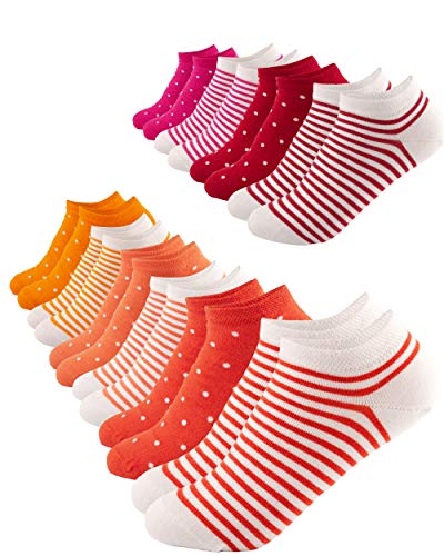 FOOTNOTE 10 Paar Sneaker Socken Mit Softbund Flacher Zehennaht Hoher Baumwollanteil Für Damen Orange-Rot in 35-38 von FOOTNOTE