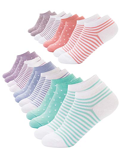 FOOTNOTE 10 Paar Sneaker Socken Mit Softbund Flacher Zehennaht Hoher Baumwollanteil Damen Pastell Gepunktet Gestreift in 39-42 von FOOTNOTE