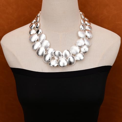 FOPURE 19-21'' 2 Rows Silver Color Plated Brushed Coin Beads Necklace Multi Strands Lady Necklace For Women FOPURE 19-21'' 2 Rows Silver Color Plated Brushed Coin Beads Necklace Multi Strands Lady Necklace For Women von FOPURE