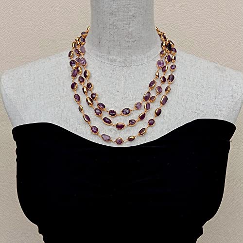 FOPURE 3 Strands purple amethyst freeform shape with electroplated edge wrap Necklace 18" for women FOPURE 3 Strands purple amethyst freeform shape with electroplated edge wrap Necklace 18" for women von FOPURE