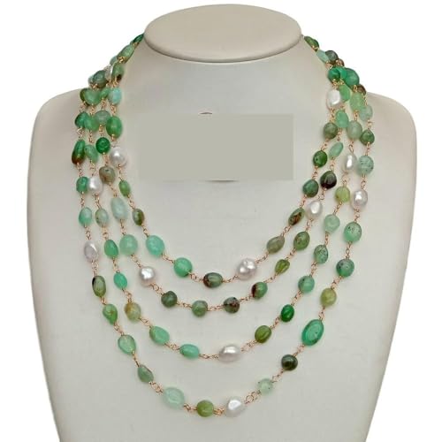 FOPURE 4 strands Green Chrysoprase Freeform Cultured White Baroque Pearl Wrap Necklace 19" for women von FOPURE