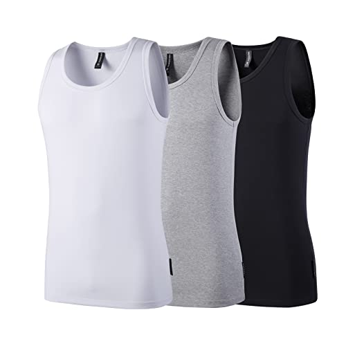 FORBEMK 3er Pack Tanktops Unterhemd Herren durch gekämmte Feinripp Bio-Baumwolle Schrumpft Nicht Verblasst Nicht Undurchsichtig-3Color-L von FORBEMK