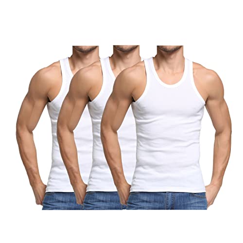 FORBEMK 3er Pack Tanktops Unterhemd Herren durch gekämmte Feinripp Bio-Baumwolle Schrumpft Nicht Verblasst Nicht Undurchsichtig-3White-M von FORBEMK