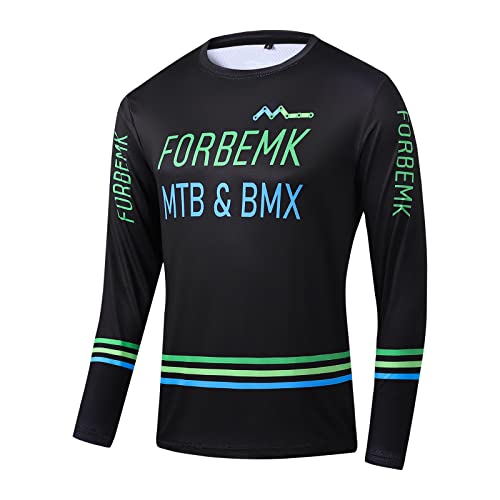 FORBEMK Herren Radfahren Jersey Mountainbike MTB Top Langarm T-Shirt,Shirt Downhill Fahrrad Jersey Weich Feuchtigkeitstransport Radtrikot-2215-Black-XL von FORBEMK