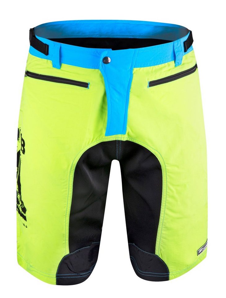 FORCE Fahrradhose FORCE Shorts MTB-11 fluo gelb-blau-schwarz, mit Innenhose & Gel Pad von FORCE