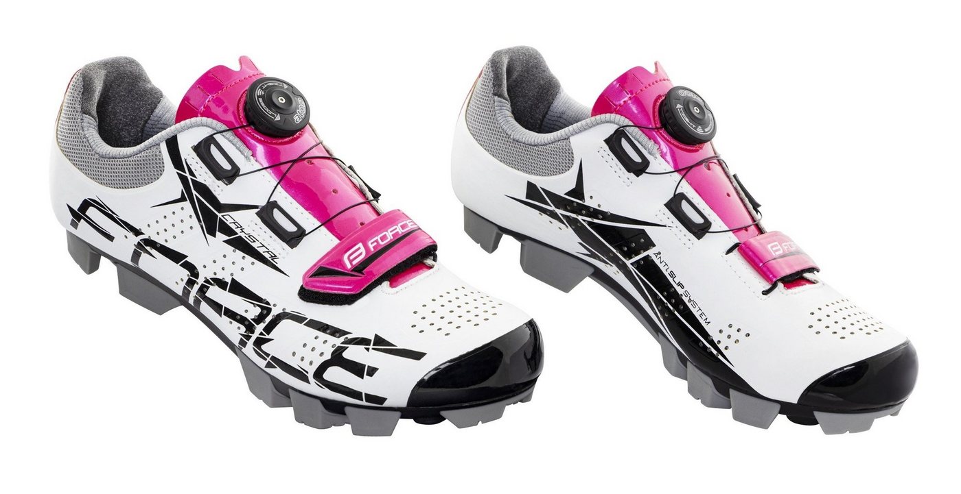 FORCE MTB Schuhe CRYSTAL LADY weiss pinke Lasche Fahrradschuh von FORCE