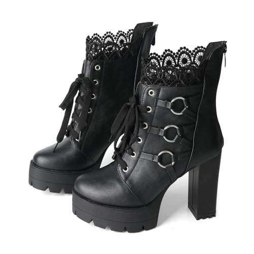 FOREADA Gothic-Stiefel mit klobigem Absatz für Damen, knöchelhoch, schwarz, Plateau-Stiefel, Schnalle, Nieten, Punk, Gothic, Schuhe mit Reißverschluss, Punk-Schwarz, 39.5 EU FOREADA Gothic-Stiefel mit klobigem Absatz für Damen, knöchelhoch, schwarz, Plateau-Stiefel, Schnalle, Nieten, Punk, Gothic, Schuhe mit Reißverschluss, Punk-Schwarz, 39.5 EU von FOREADA