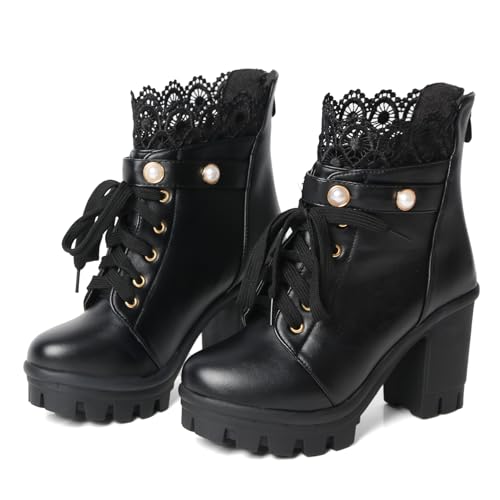 FOREADA Plateau-Stiefel für Damen, schwarz, grobe Stiefel, Gothic-Stiefeletten, Perlenspitze, Lolita, Kleid, Schuhe mit Reißverschluss, Chunky Black, 37 EU FOREADA Plateau-Stiefel für Damen, schwarz, grobe Stiefel, Gothic-Stiefeletten, Perlenspitze, Lolita, Kleid, Schuhe mit Reißverschluss, Chunky Black, 37 EU von FOREADA