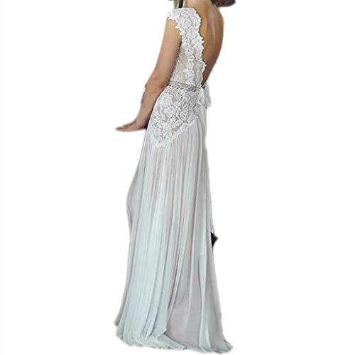 FORESTS Elegante Spitze Lange Braut Brautkleid Frauen Abendkleider, V-Ausschnitt Ärmellos Rückenlos a Linie Prom Party Abendkleid Weiß US 4, Weiß, us 16W FORESTS Elegante Spitze Lange Braut Brautkleid Frauen Abendkleider, V-Ausschnitt Ärmellos Rückenlos a Linie Prom Party Abendkleid Weiß US 4, Weiß, us 16W von FORESTS
