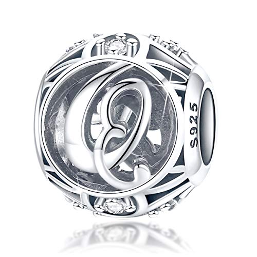 FOREVER QUEEN Alphabet Buchstabe Q Charm Bead mit klaren Zirkonia kompatibel für europäische Armbänder 925 Silber Sterling Charm Anhänger,BJ09121-Q "MEHRWEG" von FOREVER QUEEN