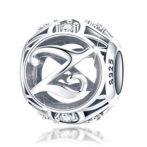 FOREVER QUEEN Alphabet Buchstabe Z Charm Bead mit klaren Zirkonia kompatibel für europäische Armbänder 925 Silber Sterling Charm Anhänger,BJ09121-Z "MEHRWEG" von FOREVER QUEEN