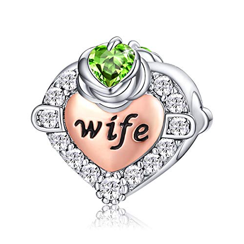 FOREVER QUEEN August Geburtsstein Ehefrau Charm Bead für Armband 925 Sterling Silber Liebe Herz Ehefrau Charms Anhängerfür Armband, Beste Geburtstagsgeschenk für Ehefrau mit Schmuckschatulle von FOREVER QUEEN
