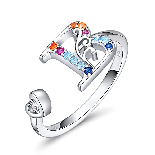 FOREVER QUEEN Buchstabe Ringe 925 Sterling Silber Alphabet Ringe von A bis Z Verstellbare Offener Initiale Stapelbare Ringe für Frauen von FOREVER QUEEN