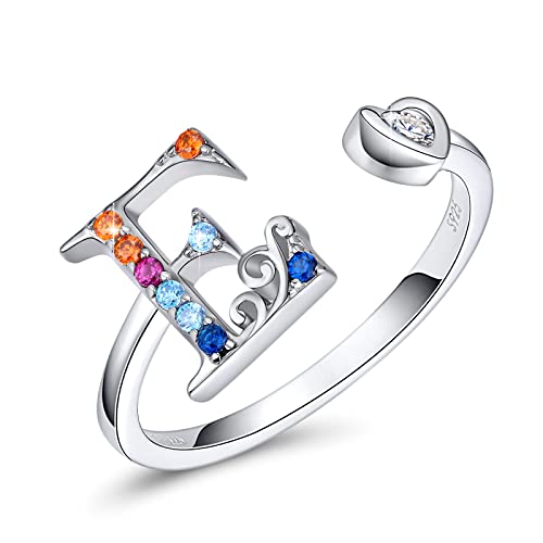 FOREVER QUEEN Buchstabe Ringe 925 Sterling Silber Alphabet Ringe von A bis Z Verstellbare Offener Initiale Stapelbare Ringe für Frauen von FOREVER QUEEN