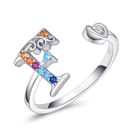 FOREVER QUEEN Buchstabe Ringe 925 Sterling Silber Alphabet Ringe von A bis Z Verstellbare Offener Initiale Stapelbare Ringe für Frauen von FOREVER QUEEN