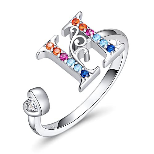 FOREVER QUEEN Buchstabe Ringe 925 Sterling Silber Alphabet Ringe von A bis Z Verstellbare Offener Initiale Stapelbare Ringe für Frauen von FOREVER QUEEN