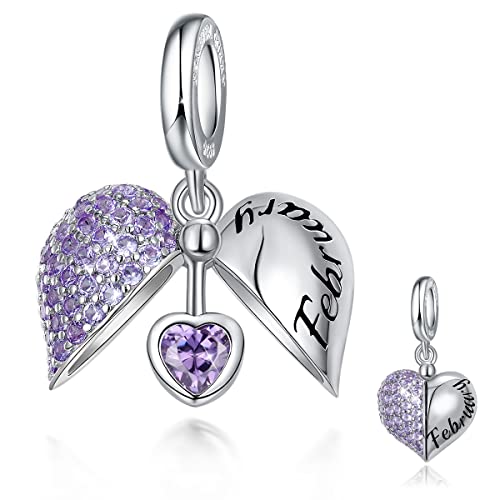 FOREVER QUEEN Damen Geburtsstein Charm Anhänger Herz 925 Sterling Silber Charms Anhänger Geburtsstein Charms für europäische Armbänder und Halsketten von FOREVER QUEEN