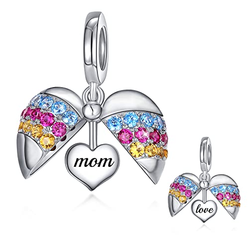 FOREVER QUEEN Damen Charms Anhänger Herz Liebe Love Mom Mutter Charms 925 Sterling Silber Mama Charms für Armbänder Halskette von FOREVER QUEEN