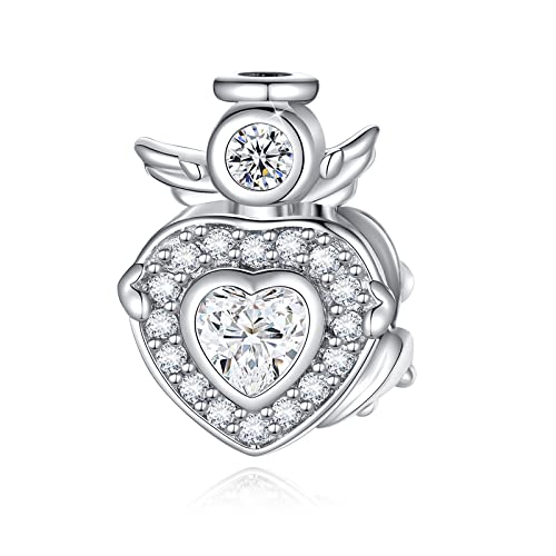 FOREVER QUEEN Damen Charms Engelsflügel Charme Liebe Herz Anhänger 925 Sterling Silber Charms Geburtsstein Anhänger für Armbänder und Halsketten von FOREVER QUEEN