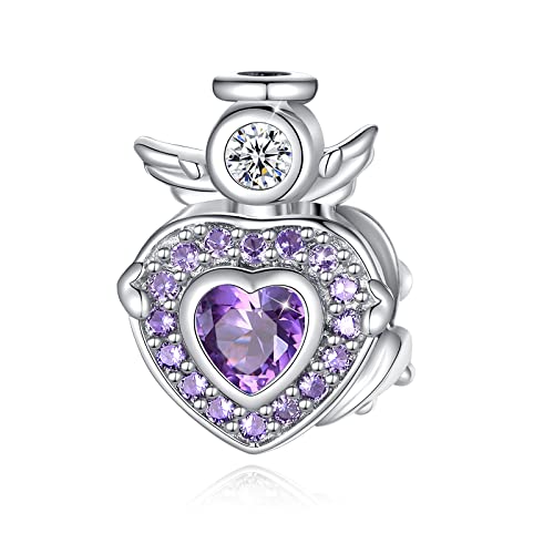 FOREVER QUEEN Damen Charms Engelsflügel Charme Liebe Herz Anhänger 925 Sterling Silber Charms Geburtsstein Anhänger für Armbänder und Halsketten von FOREVER QUEEN