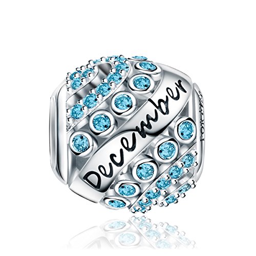 FOREVER QUEEN Damen Dezember Geburtsstein Charm Bead 925 Sterling Silber Geburtstag Charm Anhänger für Armband Geburtstagsgeschenk mit Geschenkbox von FOREVER QUEEN