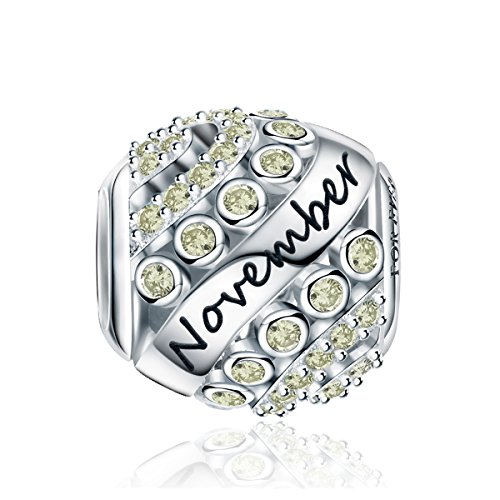 FOREVER QUEEN Damen November Geburtsstein Charm Bead 925 Sterling Silber Geburtstag Charm Anhänger für Armband Geburtstagsgeschenk mit Geschenkbox von FOREVER QUEEN