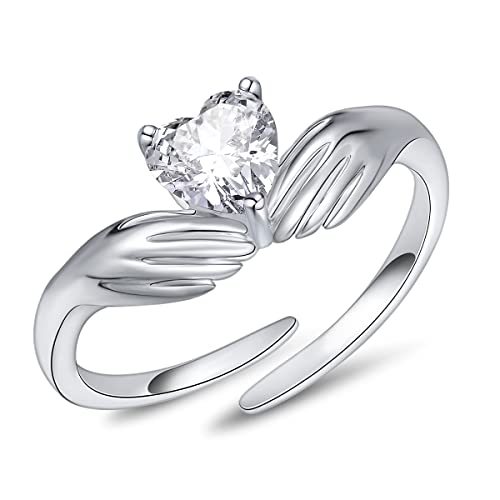 FOREVER QUEEN Damen Ringe Einstellbar Hüte dein Herz Rings 925 Sterling Silber Umarmung Ringe für Frauen April Geburtsstein Ringe von FOREVER QUEEN