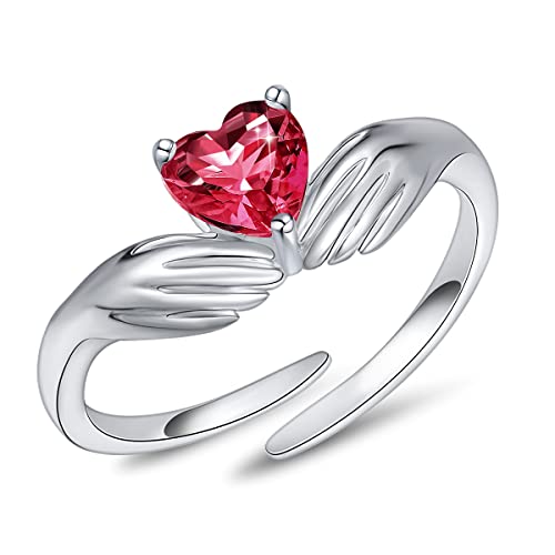 FOREVER QUEEN Damen Ringe Einstellbar Hüte dein Herz Rings 925 Sterling Silber Umarmung Ringe für Frauen Juli Geburtsstein Ringe von FOREVER QUEEN