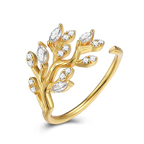FOREVER QUEEN Damen Ringe Einstellbare Familie Baum des Lebens Gold Ringe Silber 925 von FOREVER QUEEN