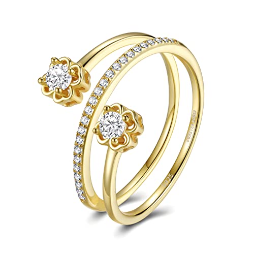 FOREVER QUEEN Damen Ringe Gold Vierblättriges Kleeblatt Doppellagige Einstellbar 925 Sterling Silber Ringe Glücksring für Frauen von FOREVER QUEEN