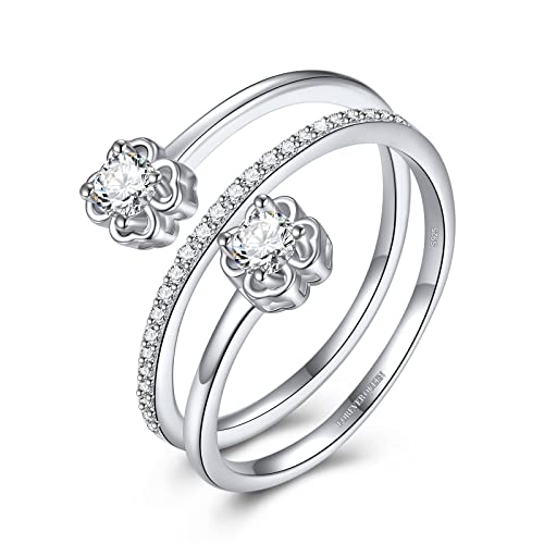 FOREVER QUEEN Damen Ringe Vierblättriges Kleeblatt Verstellbare doppellagige Ringe 925 Sterling Silber Ringe Damen Glücksringe von FOREVER QUEEN