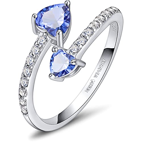 FOREVER QUEEN Geburtsstein Ringe 925 Sterling Silber Ringe Verstellbare offene Herzsteine Ringe für Frauen von FOREVER QUEEN
