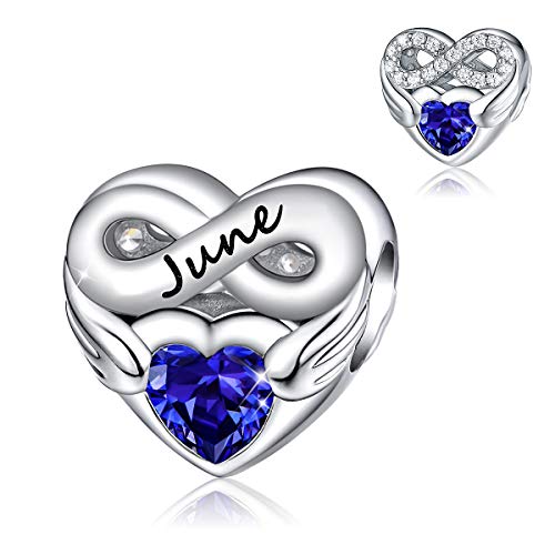 FOREVER QUEEN Herz Juni Geburtsstein Charm Bead für Frauen 925 Sterling Silber Herz Charm Anhänger für Armband, Geburtstagsgeschenk mit Schmuckschatulle von FOREVER QUEEN