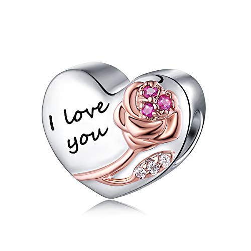 FOREVER QUEEN Ich Liebe Dich Herz Charm Bead für Armband Herz Charms Anhänger 925 Sterling Silber für Armband und Halskette von FOREVER QUEEN