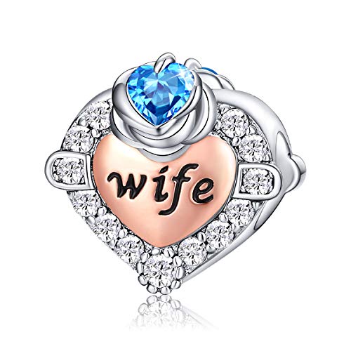 FOREVER QUEEN März Geburtsstein Ehefrau Charm Bead für Armband 925 Sterling Silber Liebe Herz Ehefrau Charms Anhängerfür Armband, Beste Geburtstagsgeschenk für Ehefrau mit Schmuckschatulle von FOREVER QUEEN