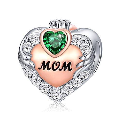FOREVER QUEEN Mai Geburtsstein Mutter Charm Bead für Armband 925 Sterling Silber Liebe Herz Mum Charms Anhängerfür Armband, Beste Geburtstagsgeschenk für Mama mit Schmuckschatulle von FOREVER QUEEN