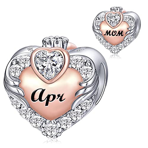 FOREVER QUEEN Mom Herz Charms Anhänger 925 Sterling Silber Charms Mutter Geburtsstein Charm für Armband Halskette von FOREVER QUEEN