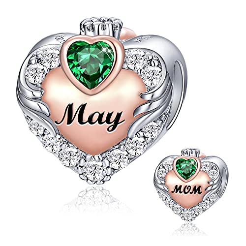 FOREVER QUEEN Mom Herz Charms Anhänger 925 Sterling Silber Charms Mutter Geburtsstein Charm für Armband Halskette von FOREVER QUEEN