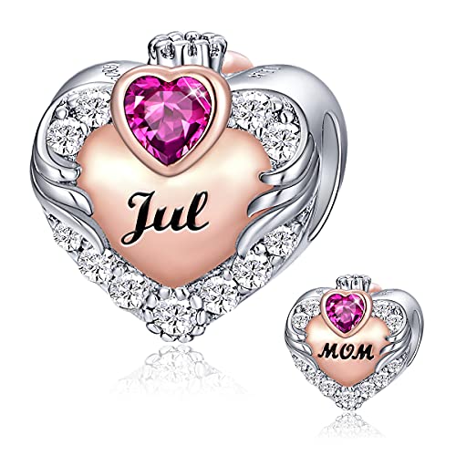 FOREVER QUEEN Mom Herz Charms Anhänger 925 Sterling Silber Charms Mutter Geburtsstein Charm für Armband Halskette von FOREVER QUEEN