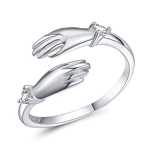 FOREVER QUEEN einstellbar Umarmung Ring für Frauen 925 Sterling Silber Umarmung Ring für Frauen Hände Umarmung Open Ring… von FOREVER QUEEN