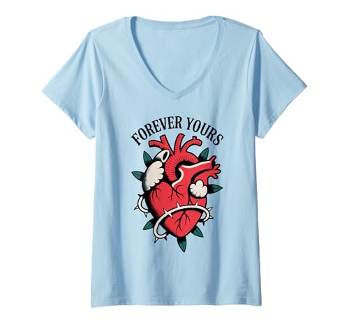 Damen Forever Yours X Für Immer deins. Love Liebe Valentinstag T-Shirt mit V-Ausschnitt Damen Forever Yours X Für Immer deins. Love Liebe Valentinstag T-Shirt mit V-Ausschnitt von FOREVER YOURS - Für immer deins X Herz Heart