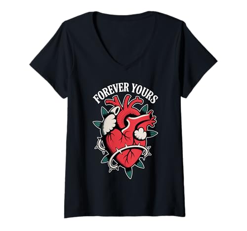 Damen Forever Yours X Für Immer deins. Love Liebe Valentinstag T-Shirt mit V-Ausschnitt von FOREVER YOURS - Für immer deins X Herz Heart