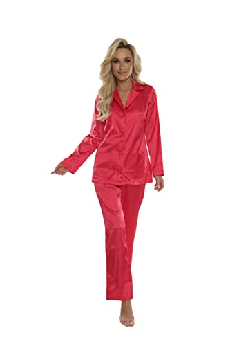 FOREX Lingerie eleganter Satin-Pyjama Schlafanzug Hausanzug im klassischen Still (XL, Rot) von FOREX Lingerie