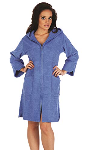 FOREX Lingerie kuscheliger und moderner Damen Bademantel, mit Reißverschluss, Kapuze & Taschen, made in EU, jeans, Gr. M von FOREX Lingerie